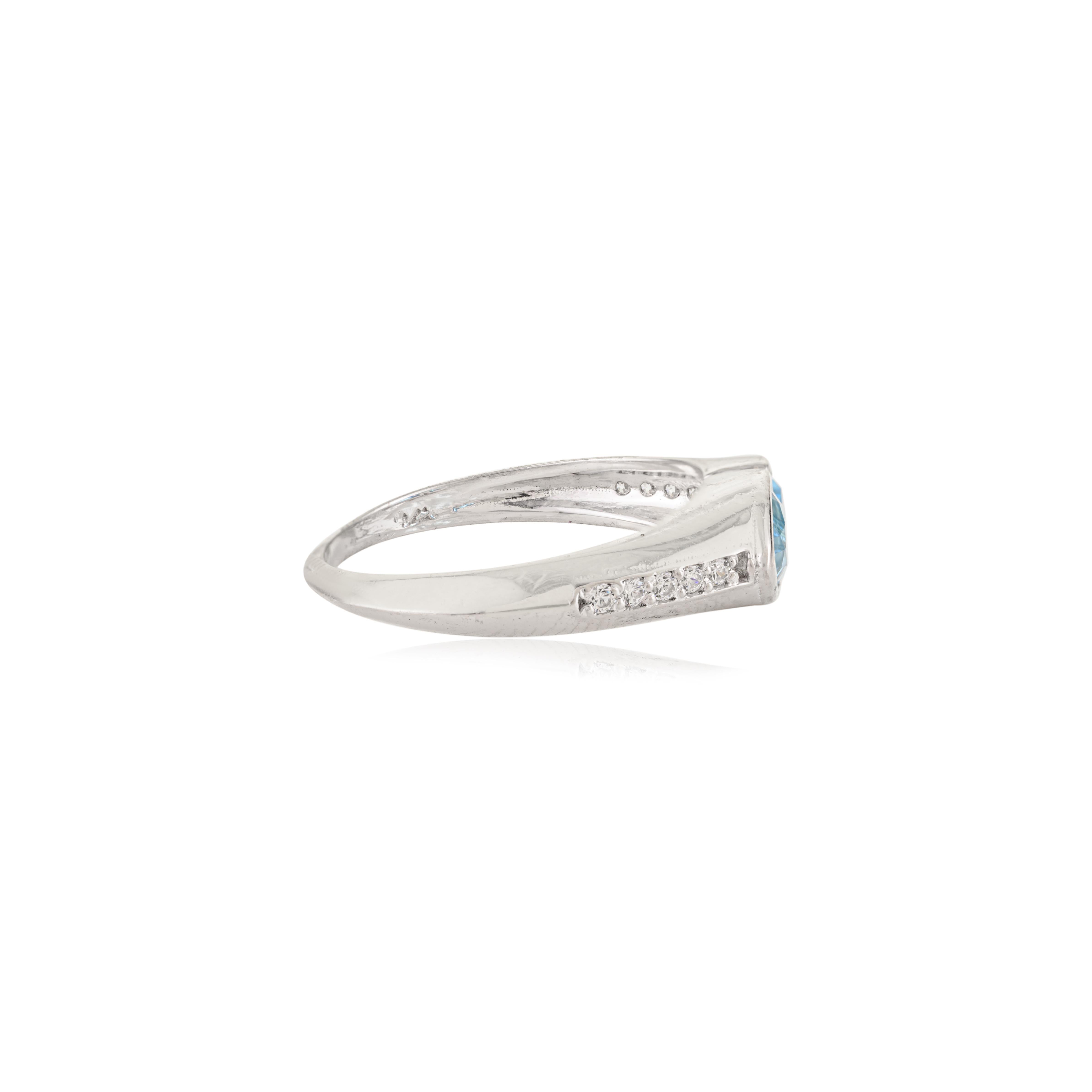 En venta: Silvorra Anillo de Plata 925 Hecho a Mano con Topacio Azul de 1,35 qt y Detalles de Circón Cúbico  5