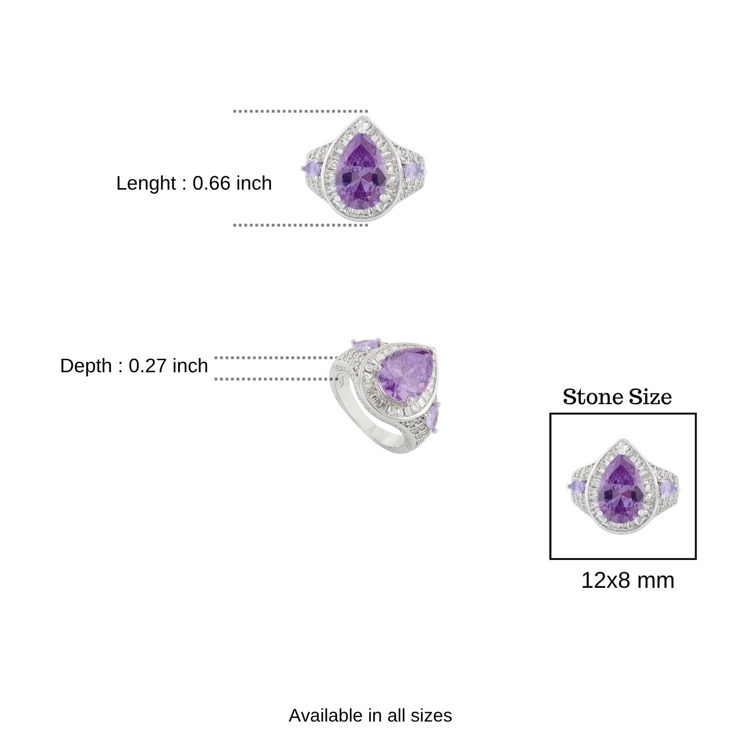 in vendita:  Silvorra Handmade Bold Teardrop Halo Ring in 925 Silver with Purple Cubic Zircon 6
