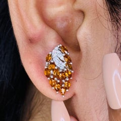 Silvorra Handmade Citrine & Zircon Leaf Cluster Earrings in 925 Sterling Silver