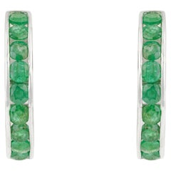Silvorra Handmade Emerald Half C Hoop Earrings in Sterling Silver for Mom's Gift