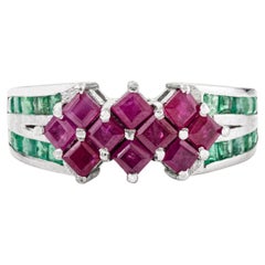 Silvorra Handmade Natural Ruby and Emerald Checkerboard Ring for Christmas Gift