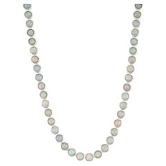 Silvorra Handmade Opal Gemstone Tennis Necklace in 16 inch 925 Silver Strand