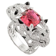 Silvorra Handmade Panther Animal Statement Silver Ring with Red & White Zircon