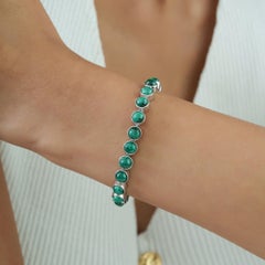 Silvorra Handmade Textured Malachite Tennis Bracelet in 925 Solid Silver Jewelry