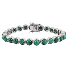 Silvorra Handmade Textured Malachite Tennis Bracelet in 925 Solid Silver Jewelry