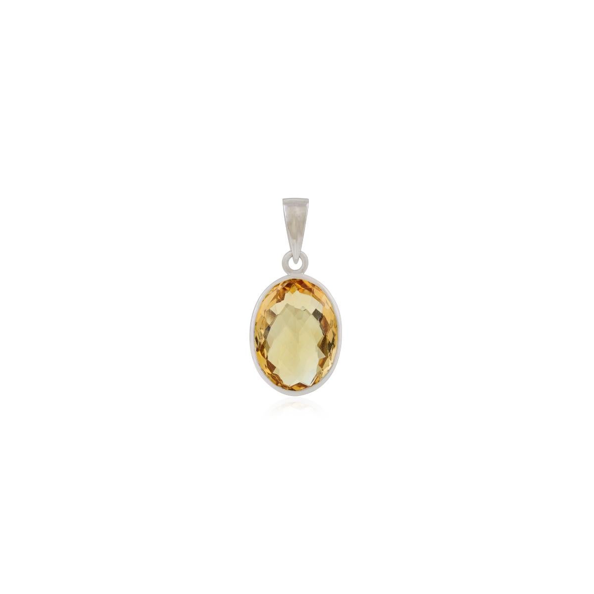 Silvorra Handmade 15 Ct Citrine November Birthstone Solitaire 925 Silver Pendant For Sale 1