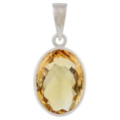 Silvorra Handmade 15 Ct Citrine November Birthstone Solitaire 925 Silver Pendant