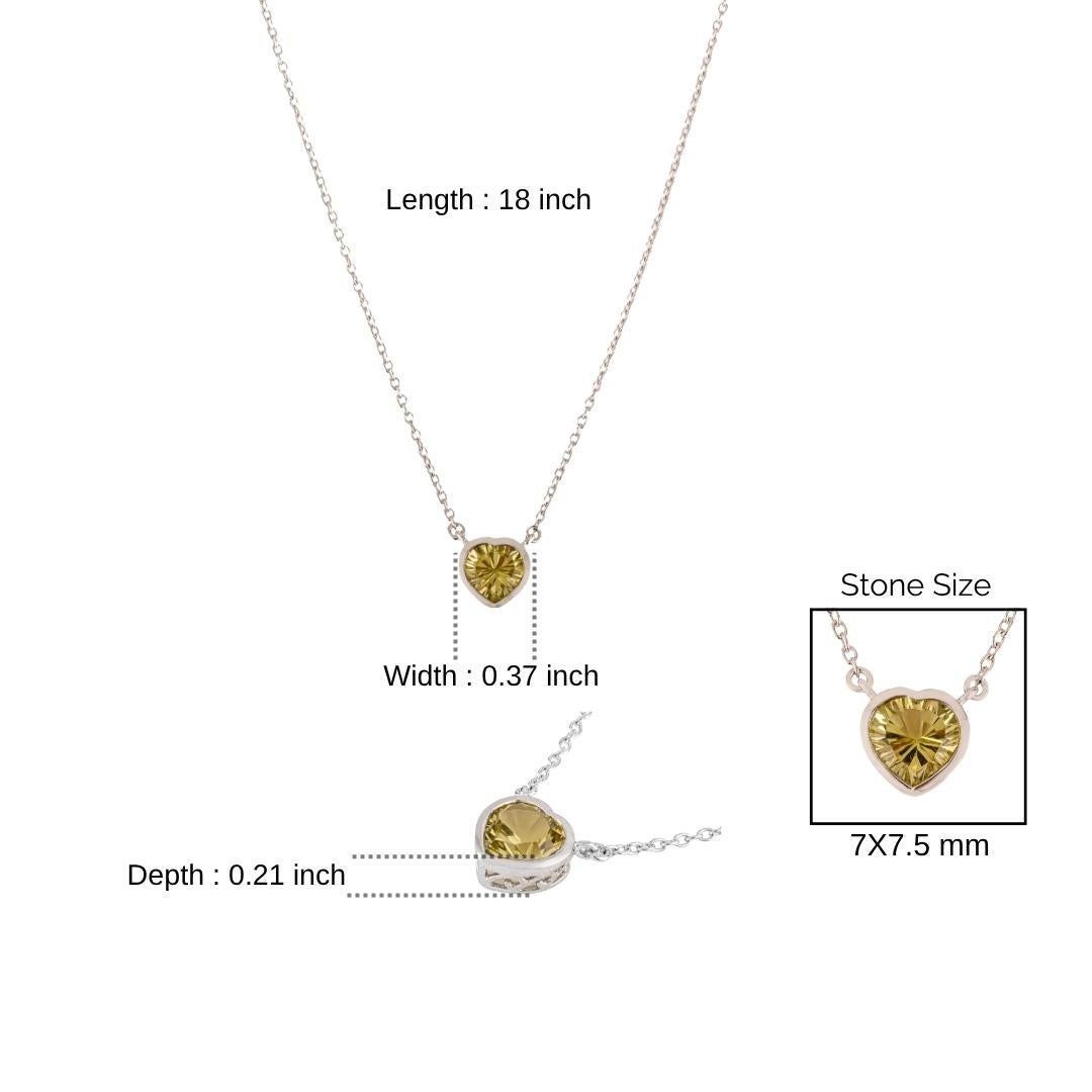 Silvorra Corazón Topacio Limón Bisel Engastado Collar Colgante Plata de Ley 925 en venta 4