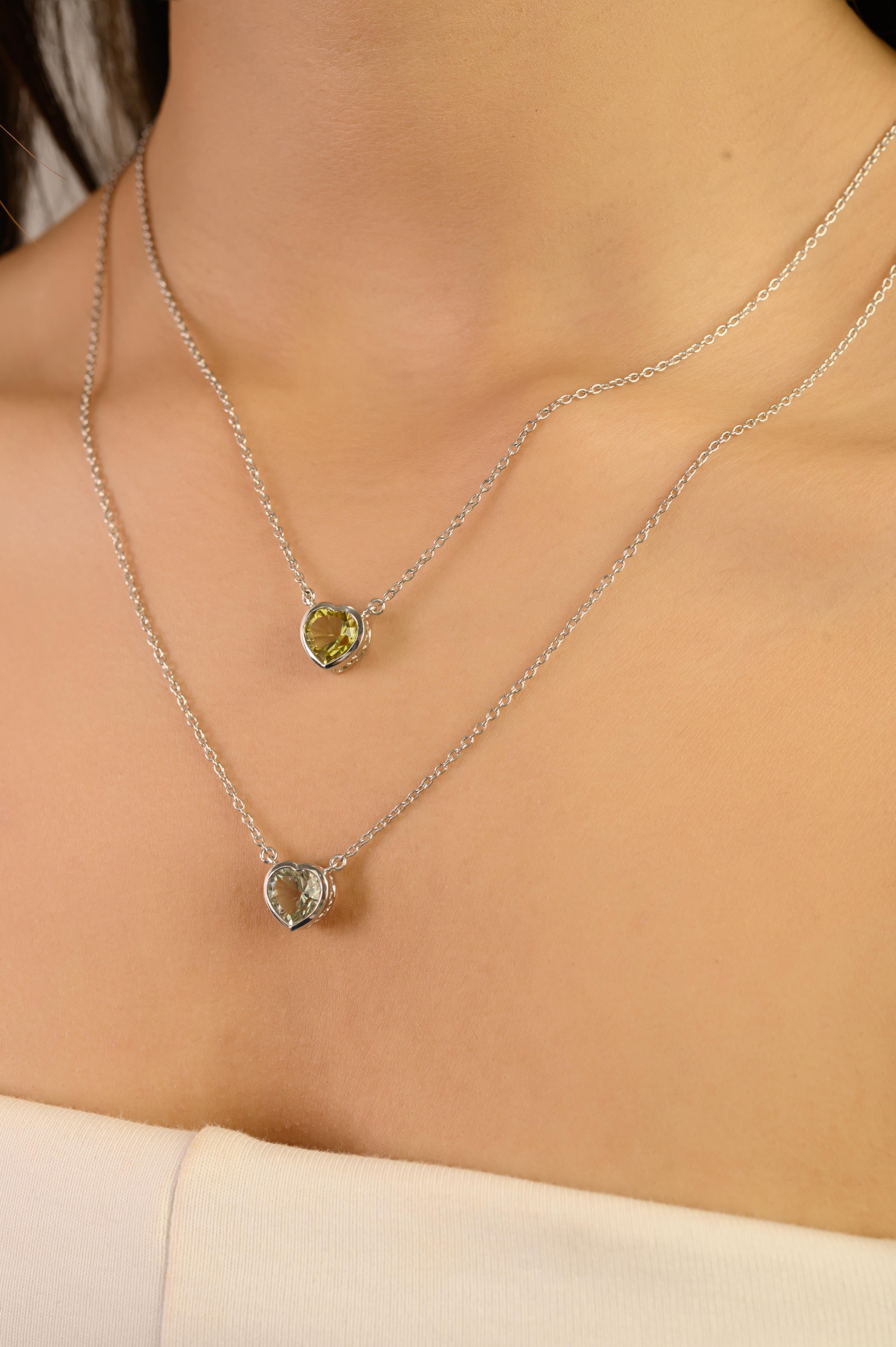 Silvorra Corazón Topacio Limón Bisel Engastado Collar Colgante Plata de Ley 925 en venta 2