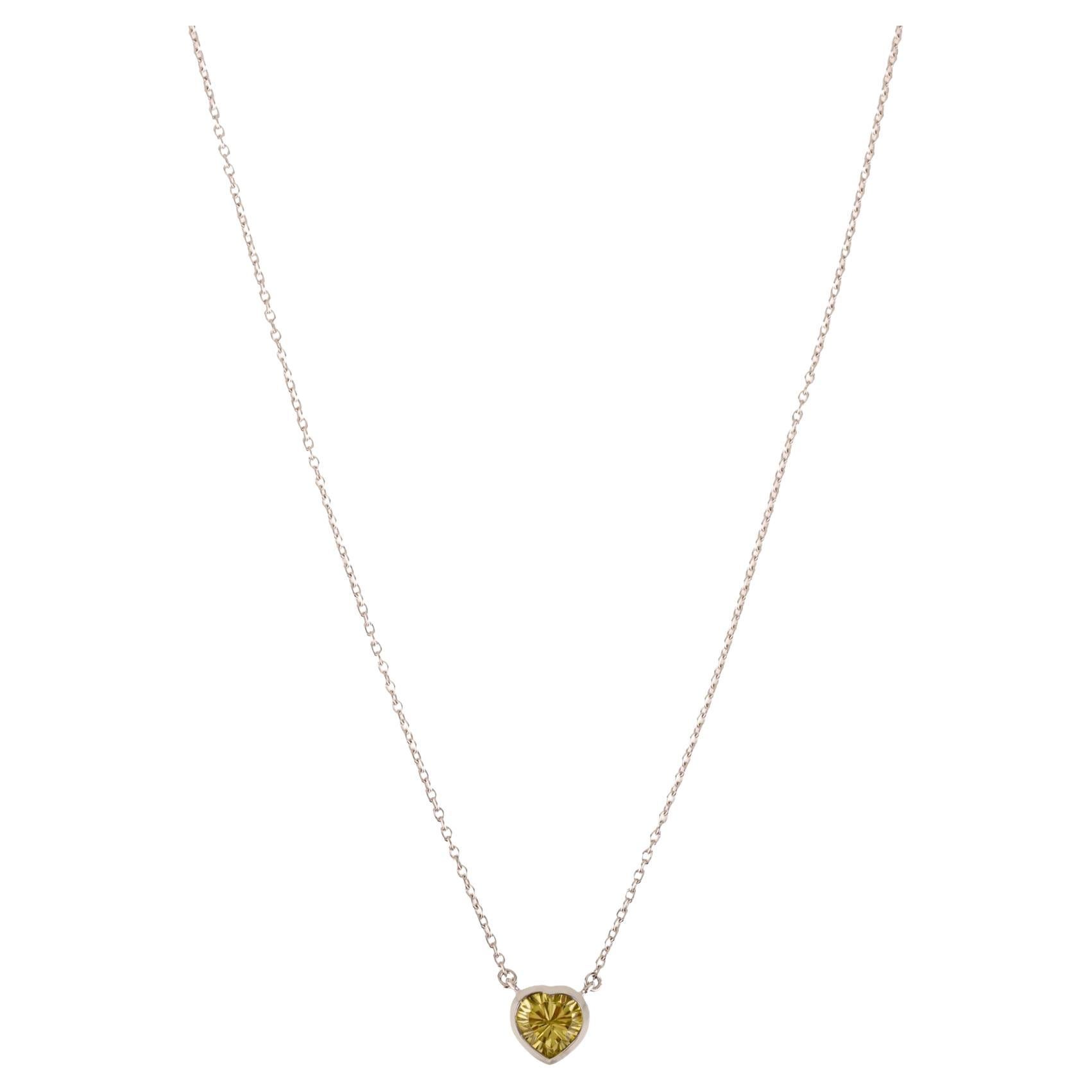 Silvorra Corazón Topacio Limón Bisel Engastado Collar Colgante Plata de Ley 925 en venta