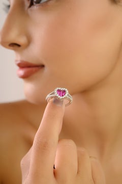 Silvorra Heart Shaped Pink and White Cubic Zirconia Cluster Ring in 925 Silver