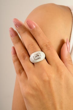 Anello d'argento a cupola unisex con zirconi taglio smeraldo Silvorra Icy Swirl Enamel