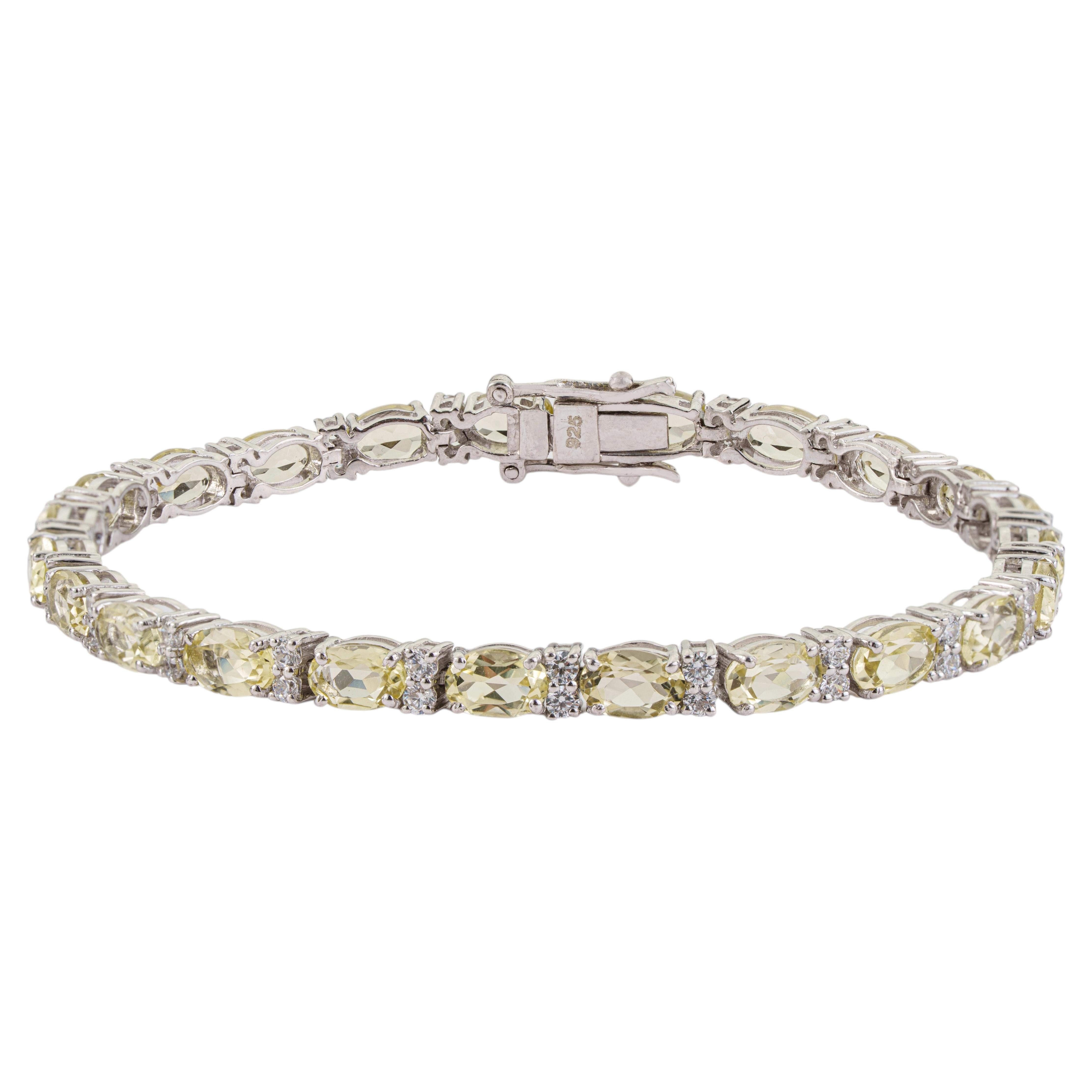 Bracelet « tennis » Silvorra en topaze citron et zircon, en argent massif 925 – Cadeau pour elle