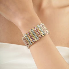 Bracciale Silvorra di lusso a più file con zaffiri multicolori, 48,7 CTW, in argento