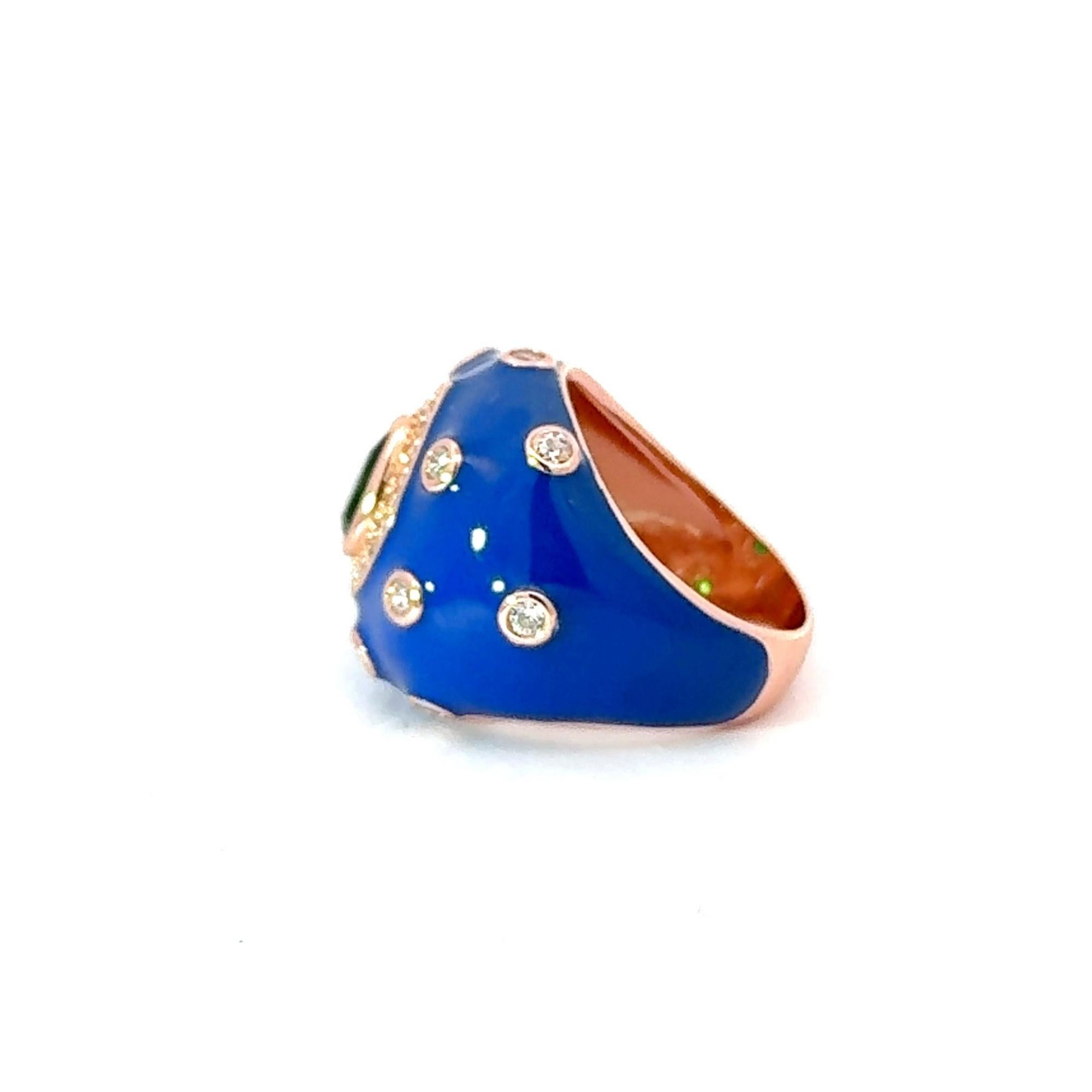in vendita:  Silvorra: lussuoso anello a cupola con smalto blu e zircone verde, in argento 925. 3