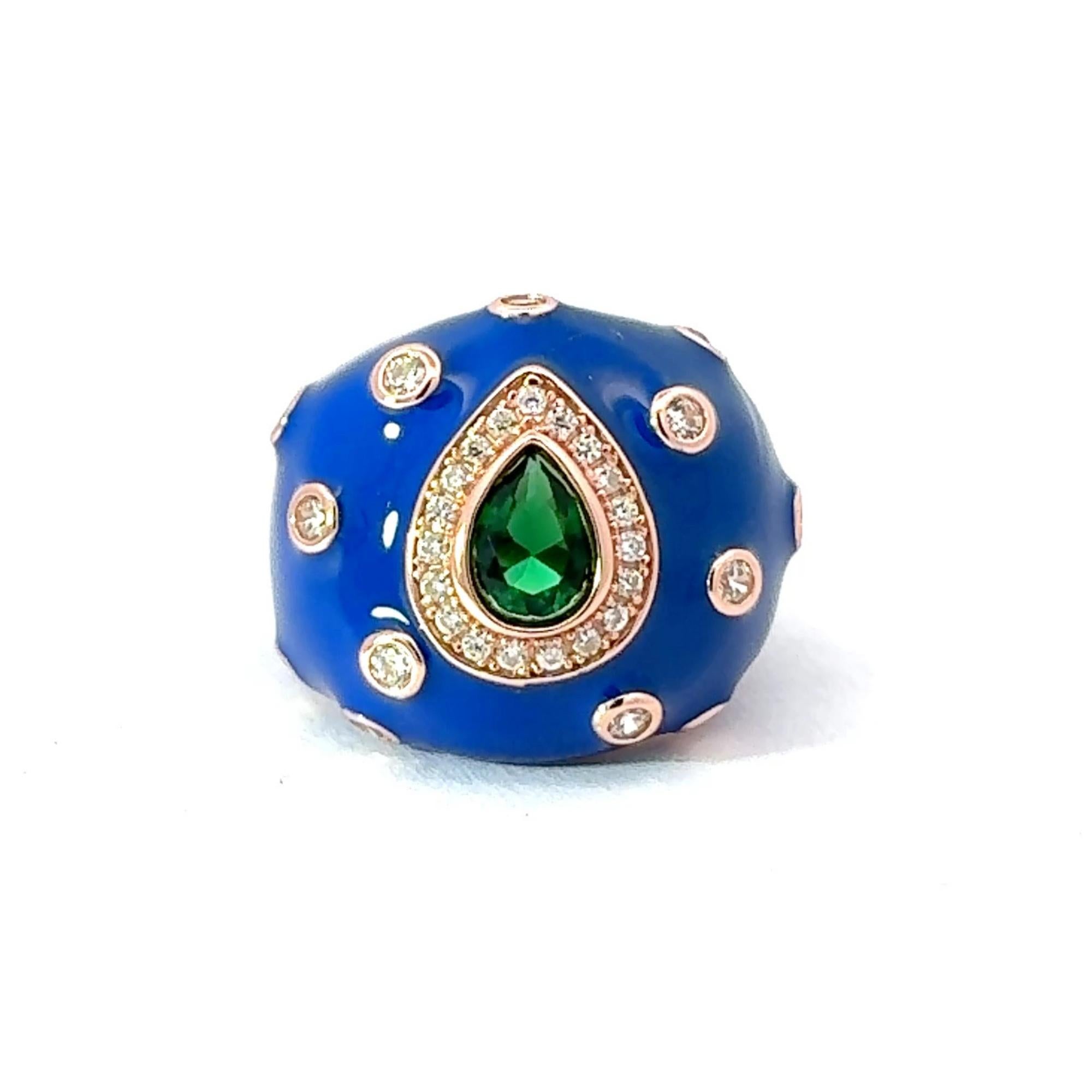 in vendita:  Silvorra: lussuoso anello a cupola con smalto blu e zircone verde, in argento 925. 6