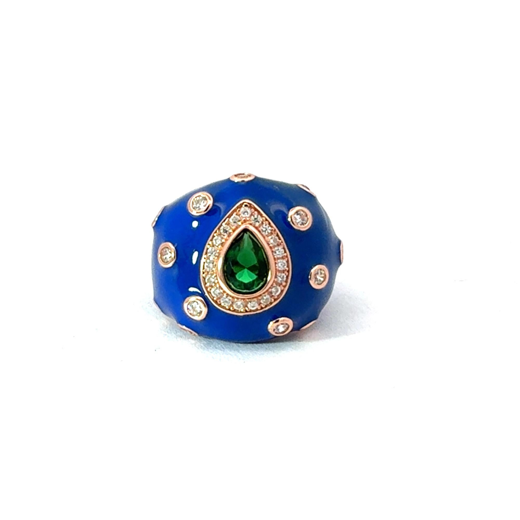 in vendita:  Silvorra: lussuoso anello a cupola con smalto blu e zircone verde, in argento 925. 7