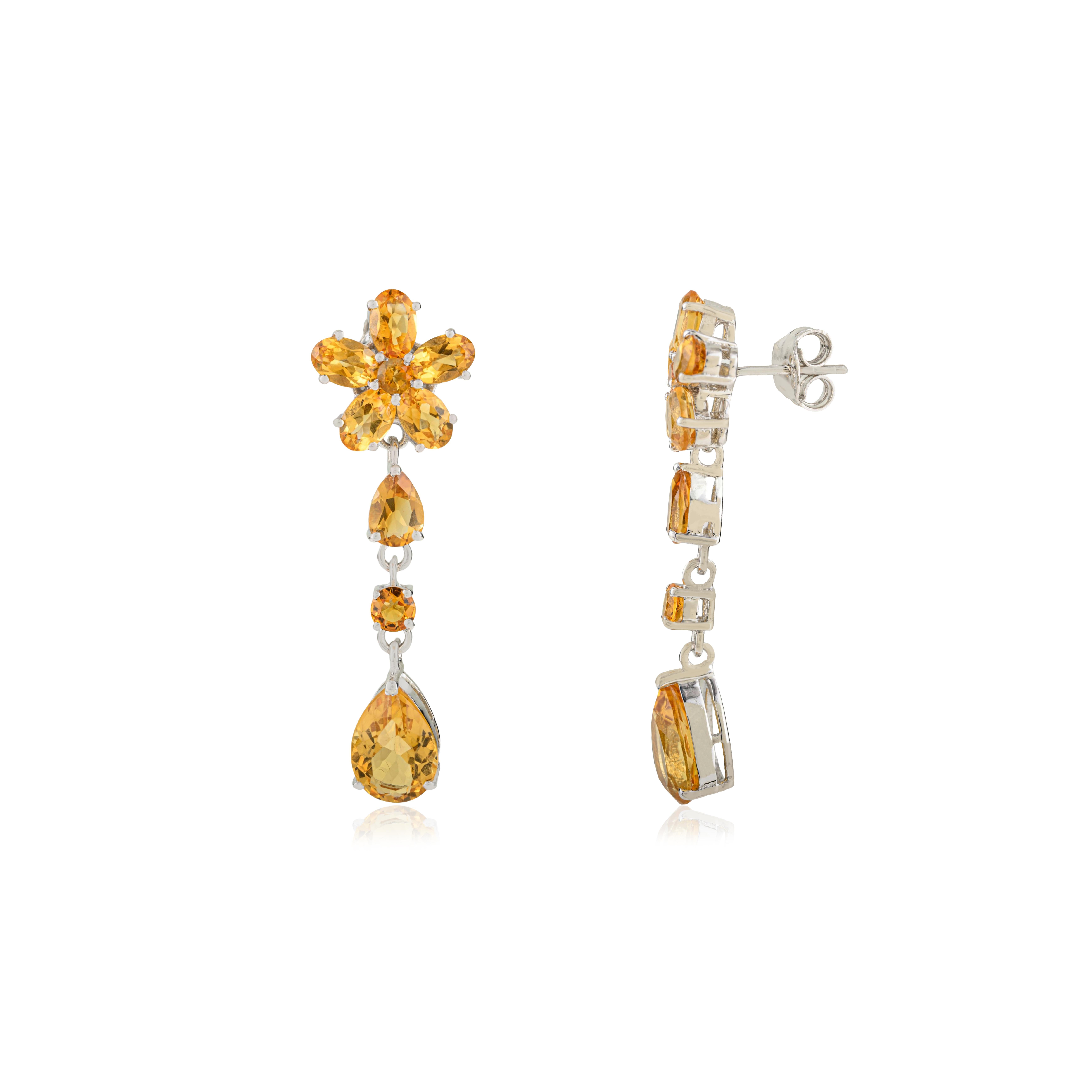 Art Déco Silvorra Luxury 925 Orecchini a goccia lunghi in argento con citrino naturale da 11,6 carati in vendita