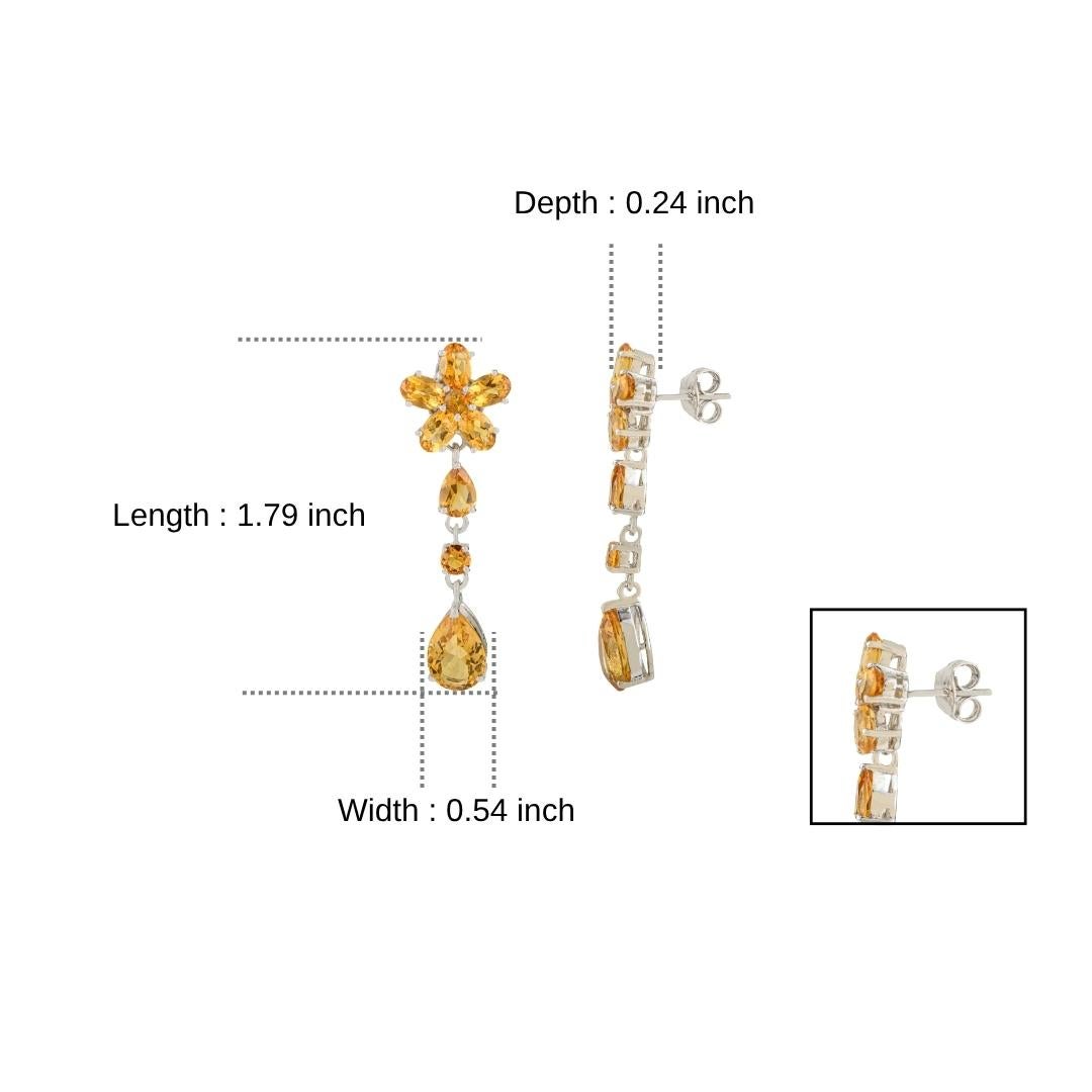 Silvorra Luxury 925 Orecchini a goccia lunghi in argento con citrino naturale da 11,6 carati in vendita 3