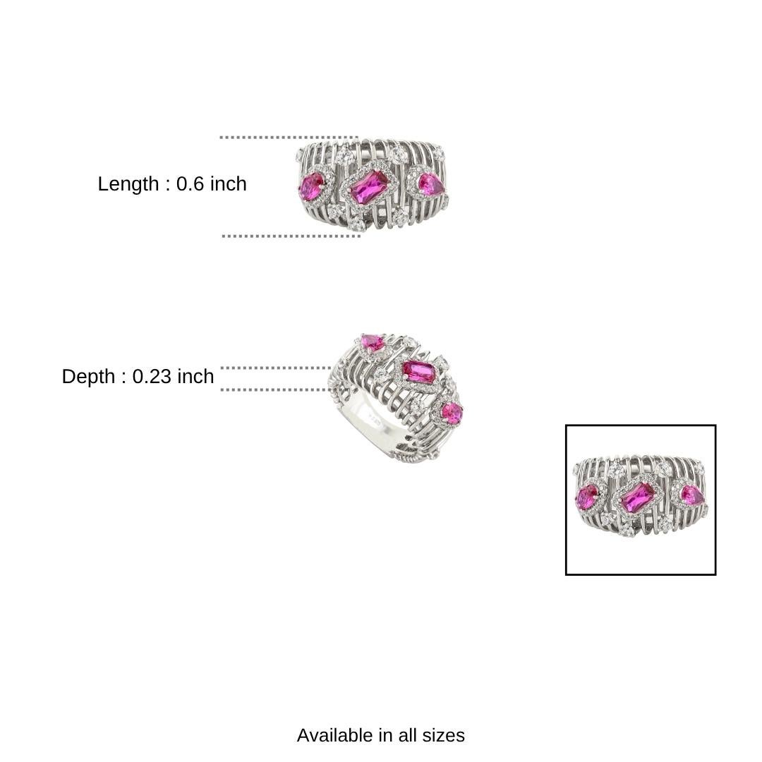 For Sale:  Silvorra Luxury 925 Sterling Silver Red & White Zircon Lattice Pattern Band Ring 10