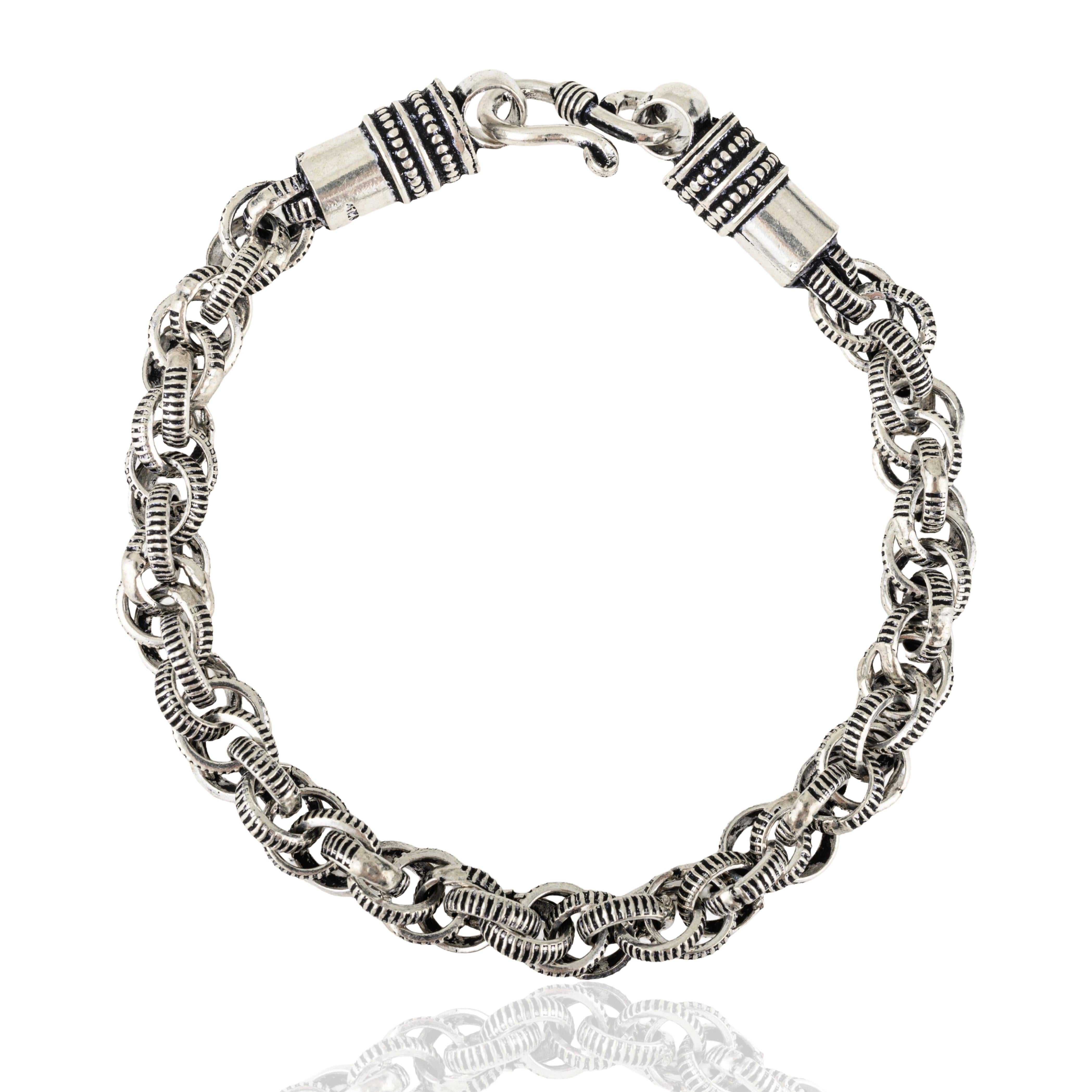 Silvorra Pulsera unisex de lujo hecha a mano en plata de ley 925 con cadena bizantina Art Nouveau en venta