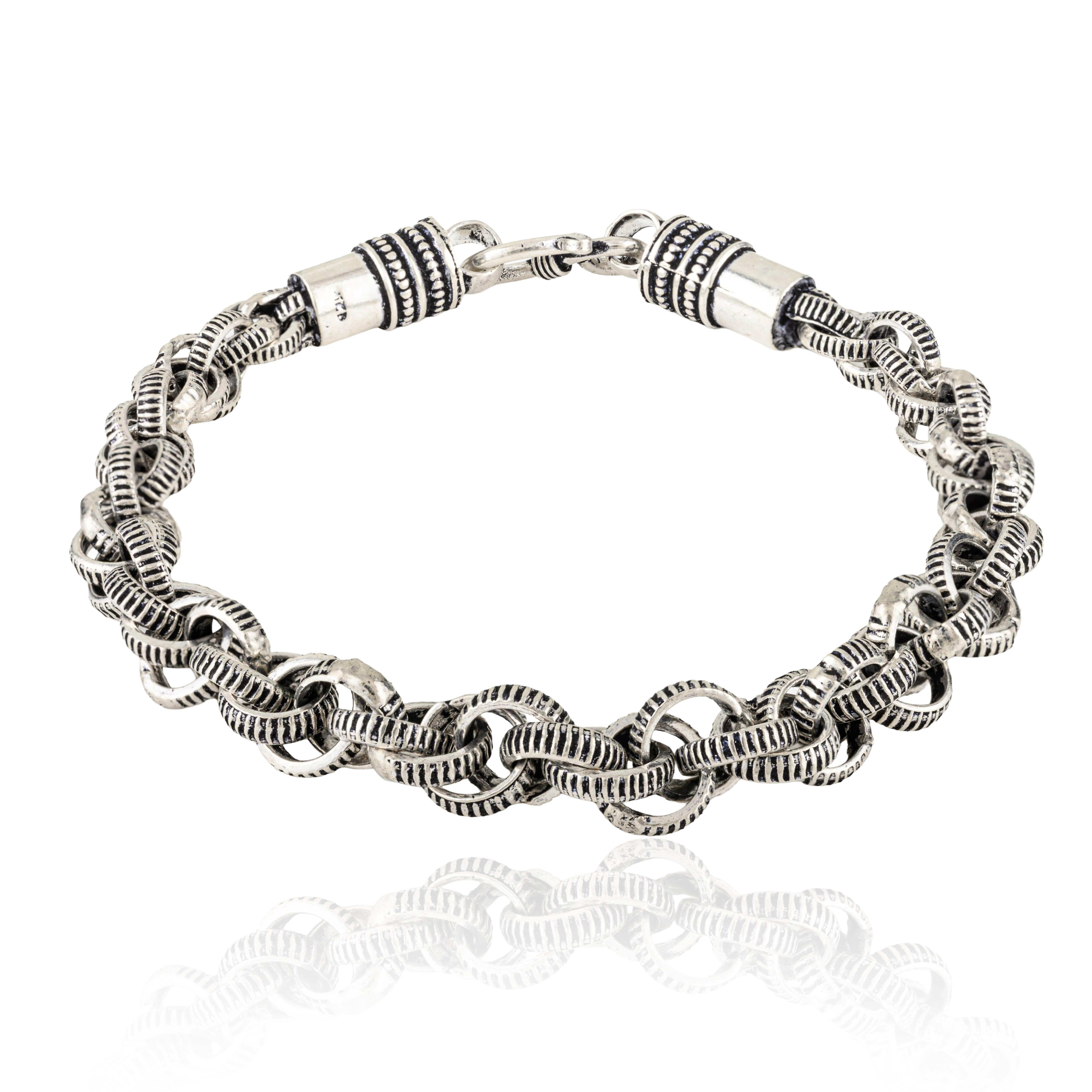 Silvorra Pulsera unisex de lujo hecha a mano en plata de ley 925 con cadena bizantina en Nuevo estado para la venta en New York, NY