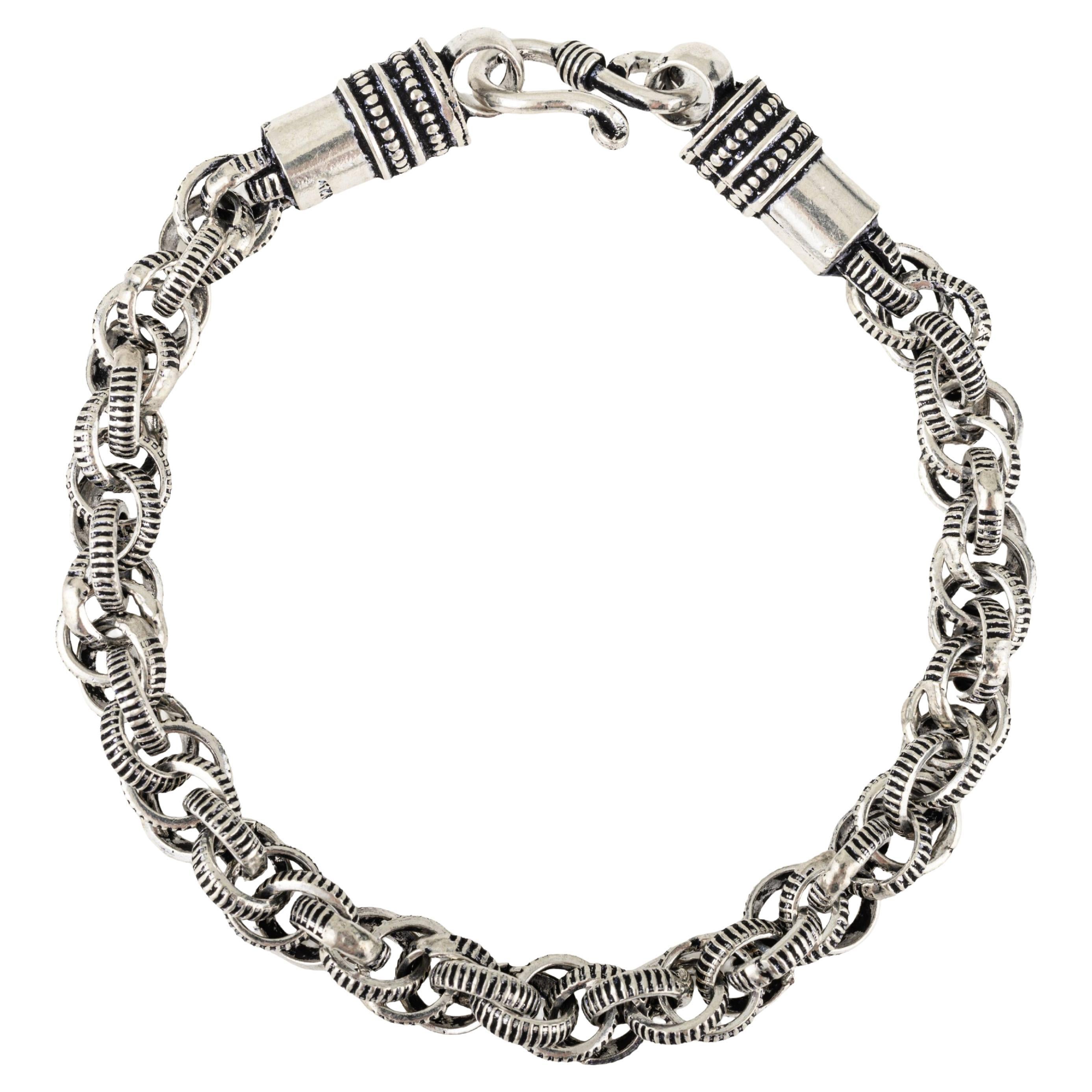 Silvorra Bracciale di lusso in argento 925 lavorato a mano con catena bizantina Unisex