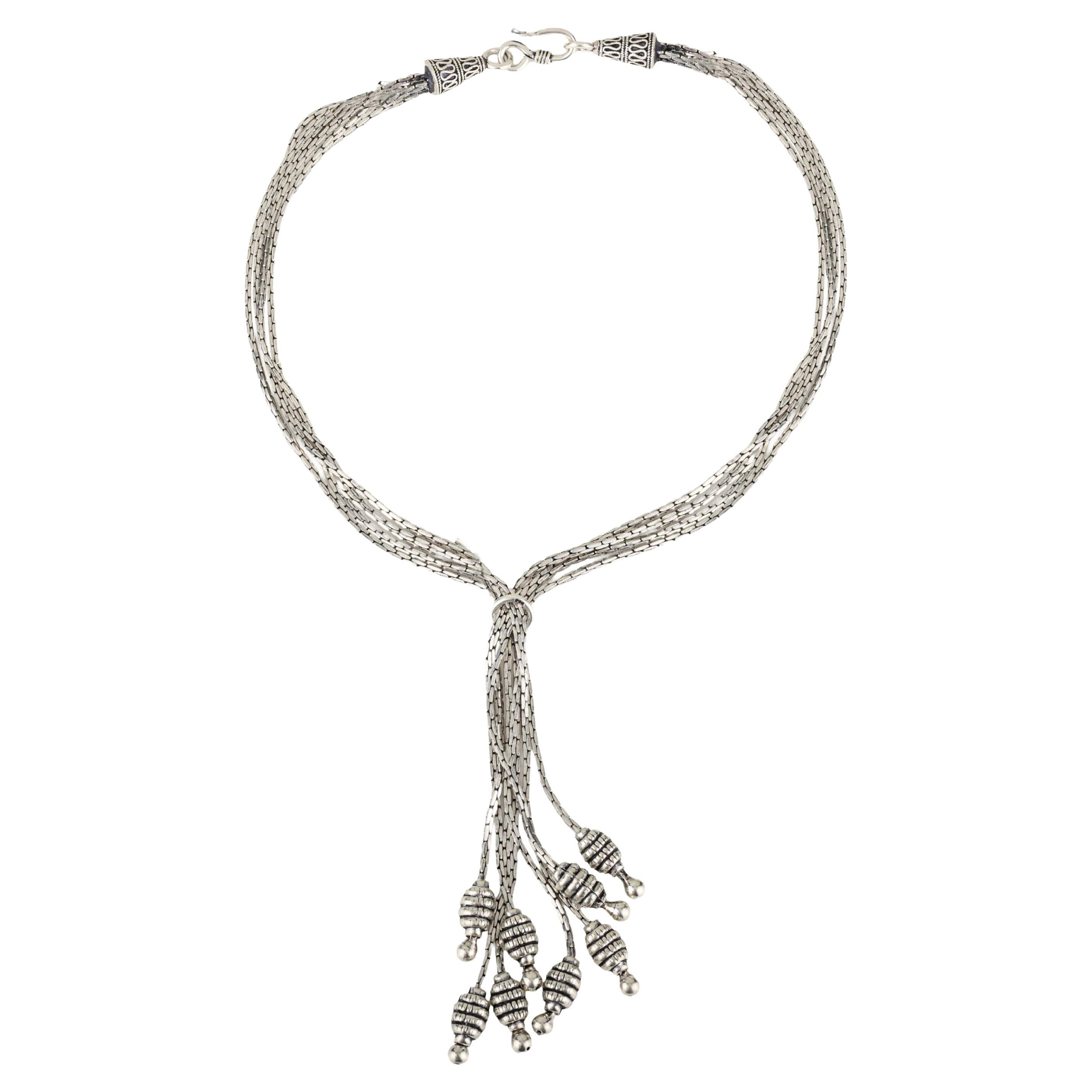 Silvorra Collana di lusso in argento 925 con perline ornate e strutturate in vendita
