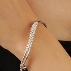 Silvorra Luxury Style 925 Silver Triple Row Wavy Zircon Hinged Bangle Bracelet