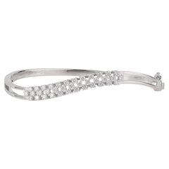 Silvorra Luxury Style 925 Silver Triple Row Wavy Zircon Hinged Bangle Bracelet