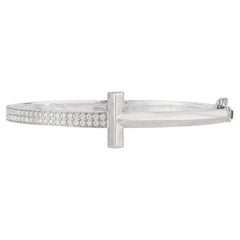 Silvorra Luxury T Bar Geometric Zircon Hinged Bangle Bracelet in Sterling Silver