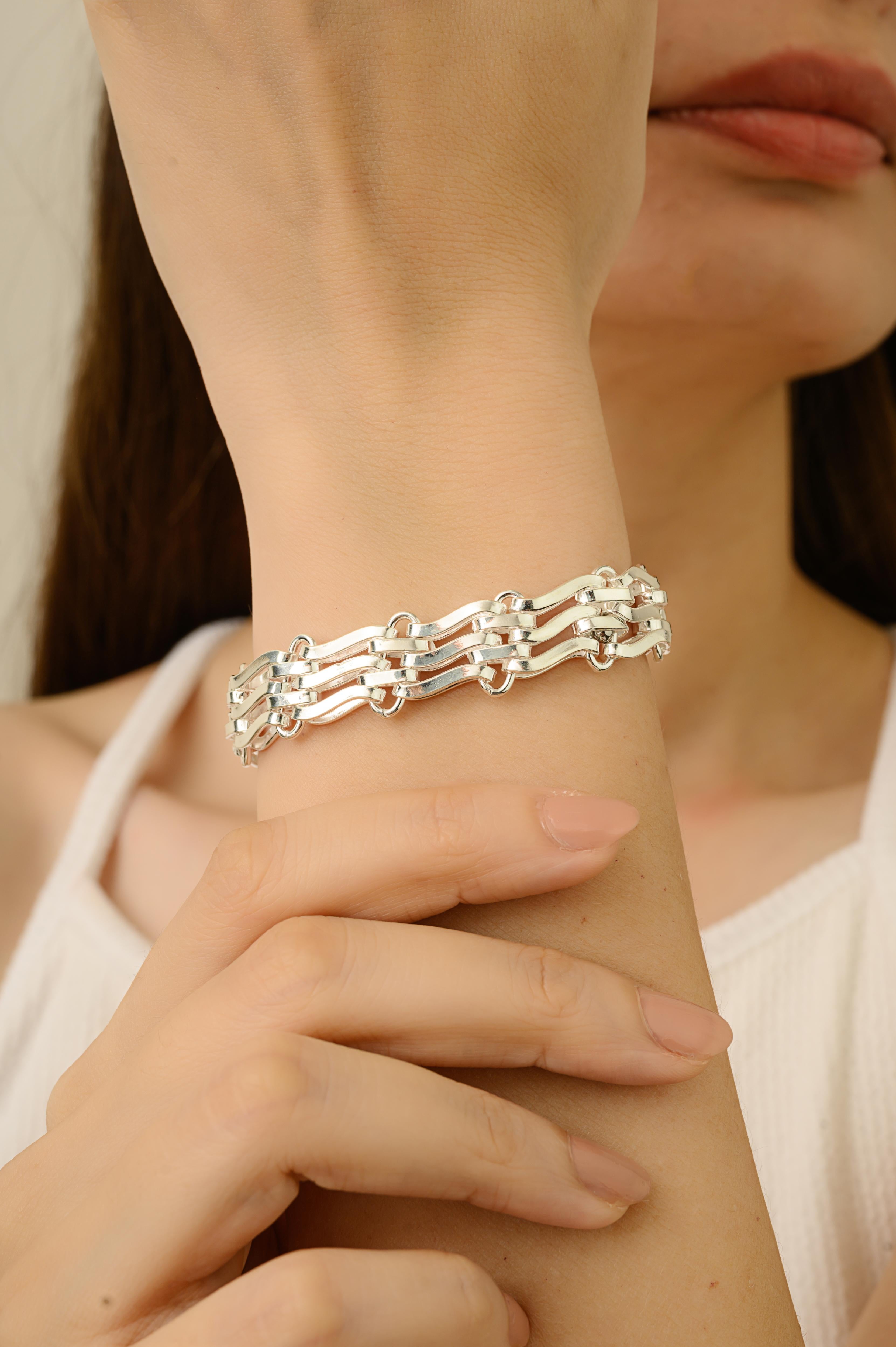 Pulsera de eslabones de cadena tejida de lujo Silvorra en plata de ley 925 maciza en venta 5