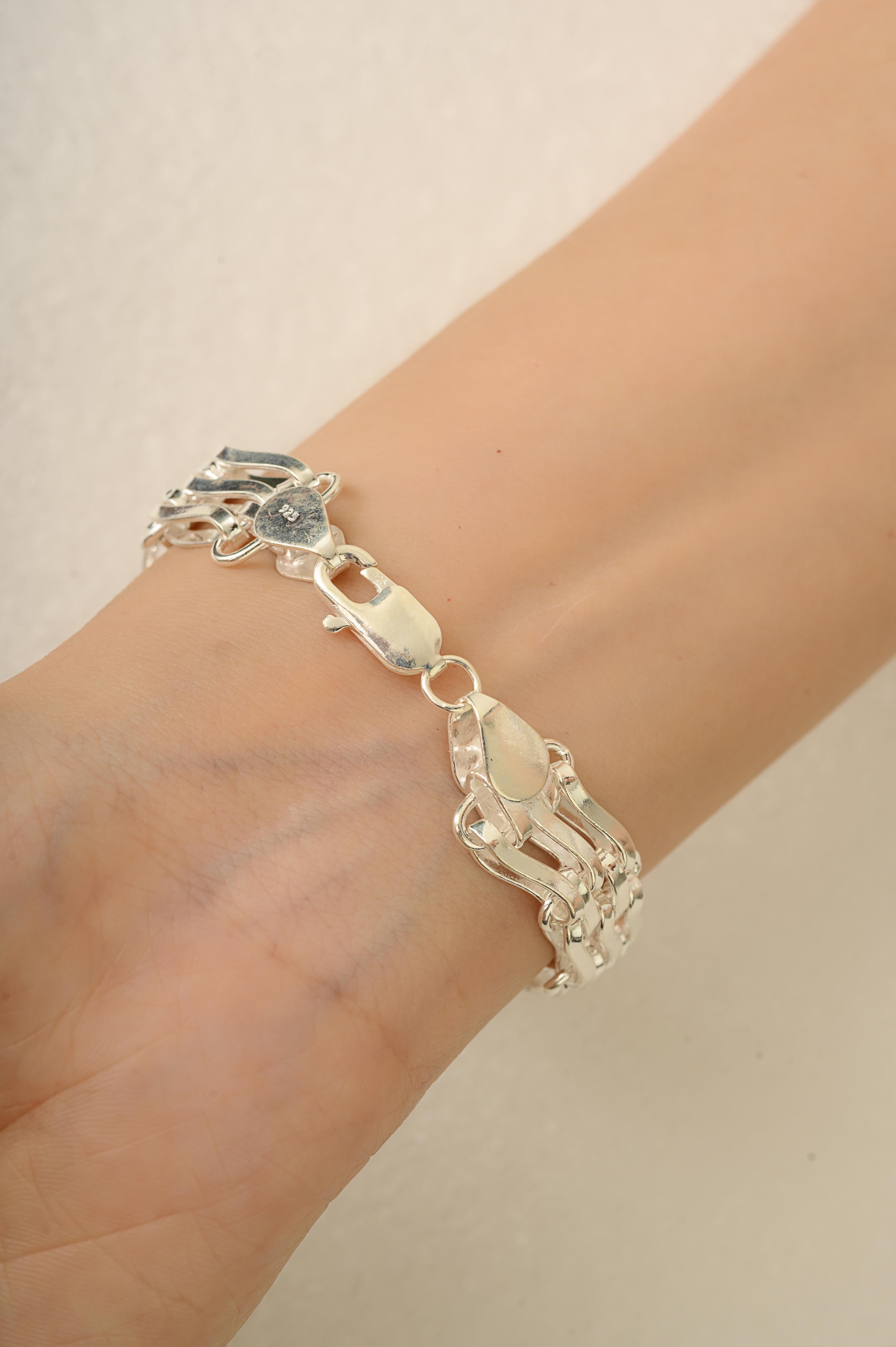 Pulsera de eslabones de cadena tejida de lujo Silvorra en plata de ley 925 maciza en venta 3