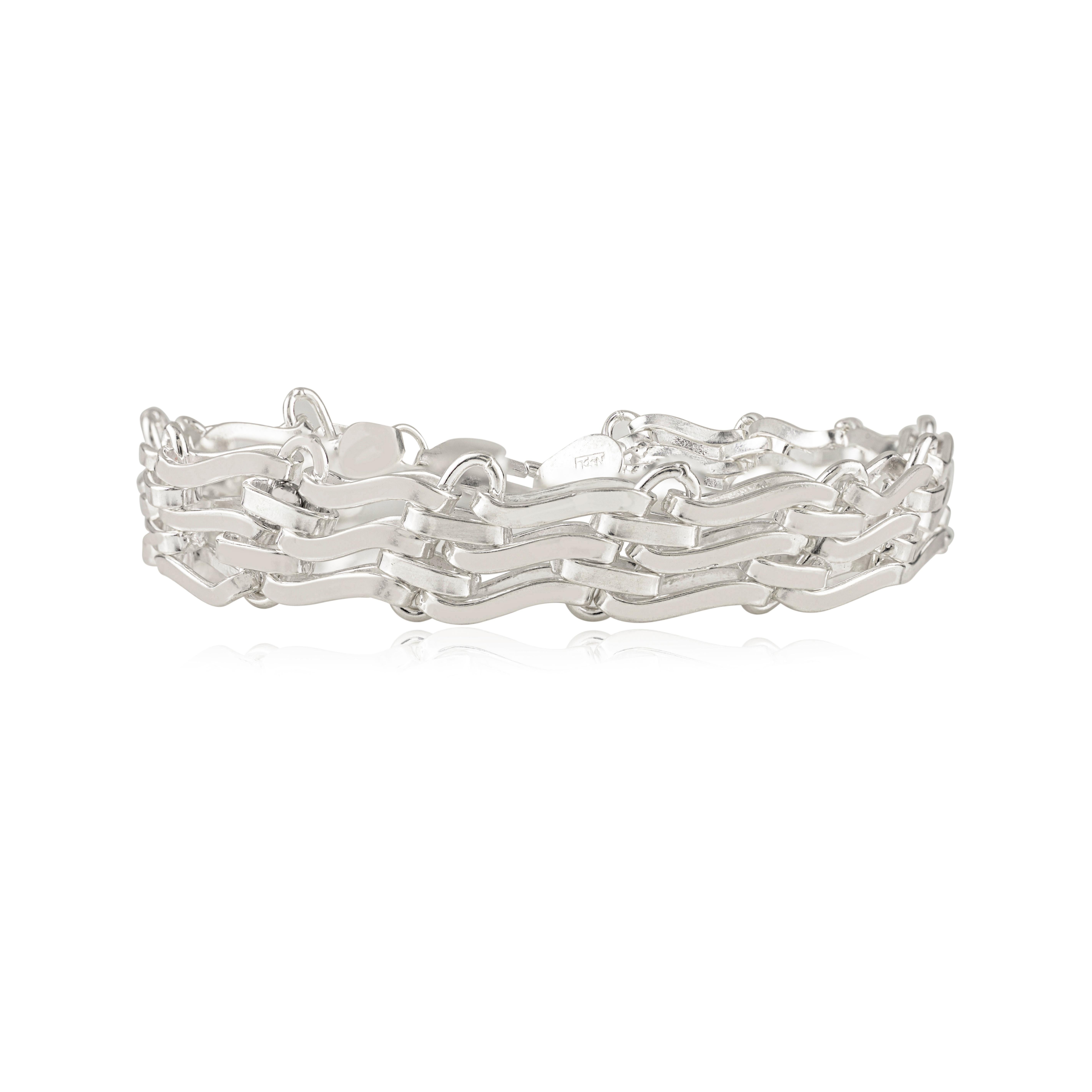 Pulsera de eslabones de cadena tejida de lujo Silvorra en plata de ley 925 maciza en venta 4