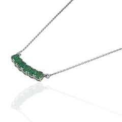 Silvorra May Birthstone Six Stone Emerald Bar Pendant, 17 Inch 925 Silver Chain