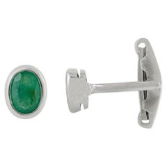 Silvorra Men's 925 Sterling Silver Cufflinks with 2.5 CTW Genuine Oval Emerald
