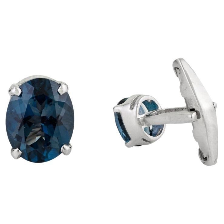Silvorra Herren Manschettenknöpfe 925 Sterling Silber mit 6,38 Karat Londoner Blautopas