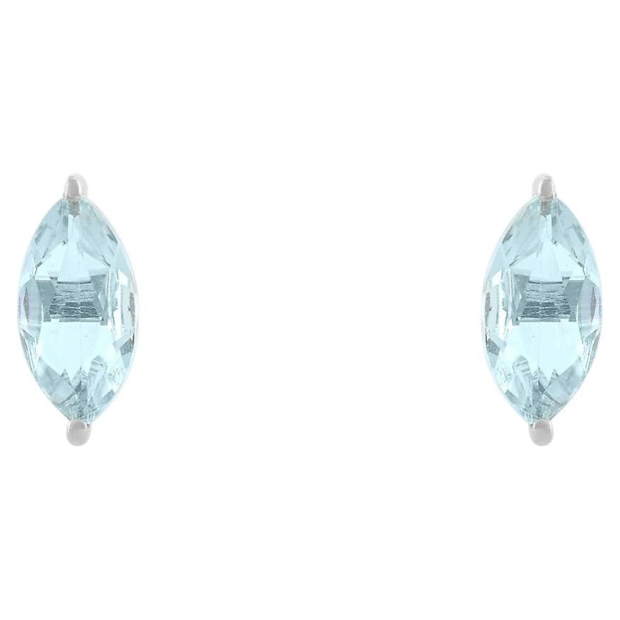A Silver Boucles d'oreilles minimales en argent 925 avec aigue-marine taillée en marquise