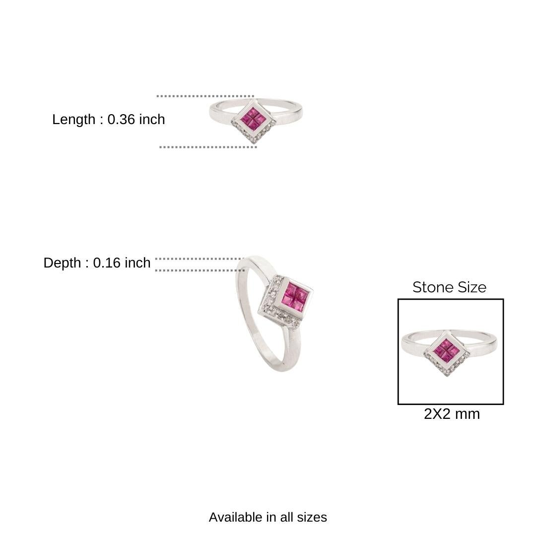 For Sale:  Silvorra Minimal Ruby Princess-Cut Mosaic Ring in Sparkle Diamond Jewelry Gift 10