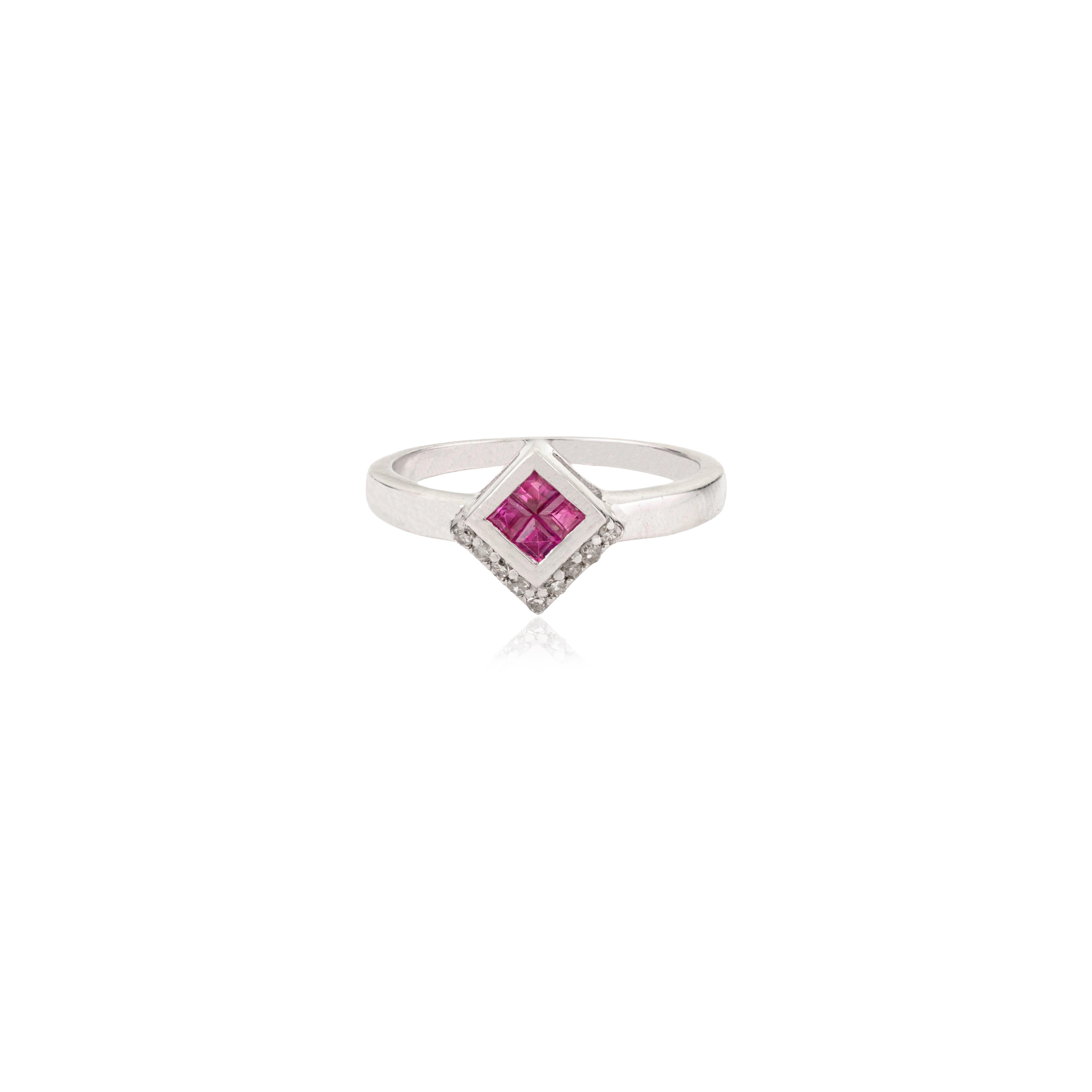 For Sale:  Silvorra Minimal Ruby Princess-Cut Mosaic Ring in Sparkle Diamond Jewelry Gift 7