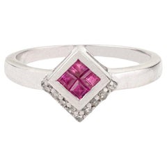 Silvorra Minimal Ruby Princess-Cut Mosaic Ring in Sparkle Diamond Jewelry Gift