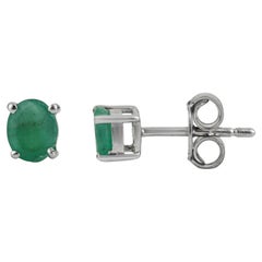 Silvorra Minimalist 1.92ct Oval Cut Emerald Stud Earrings in 925 Silver Pushback