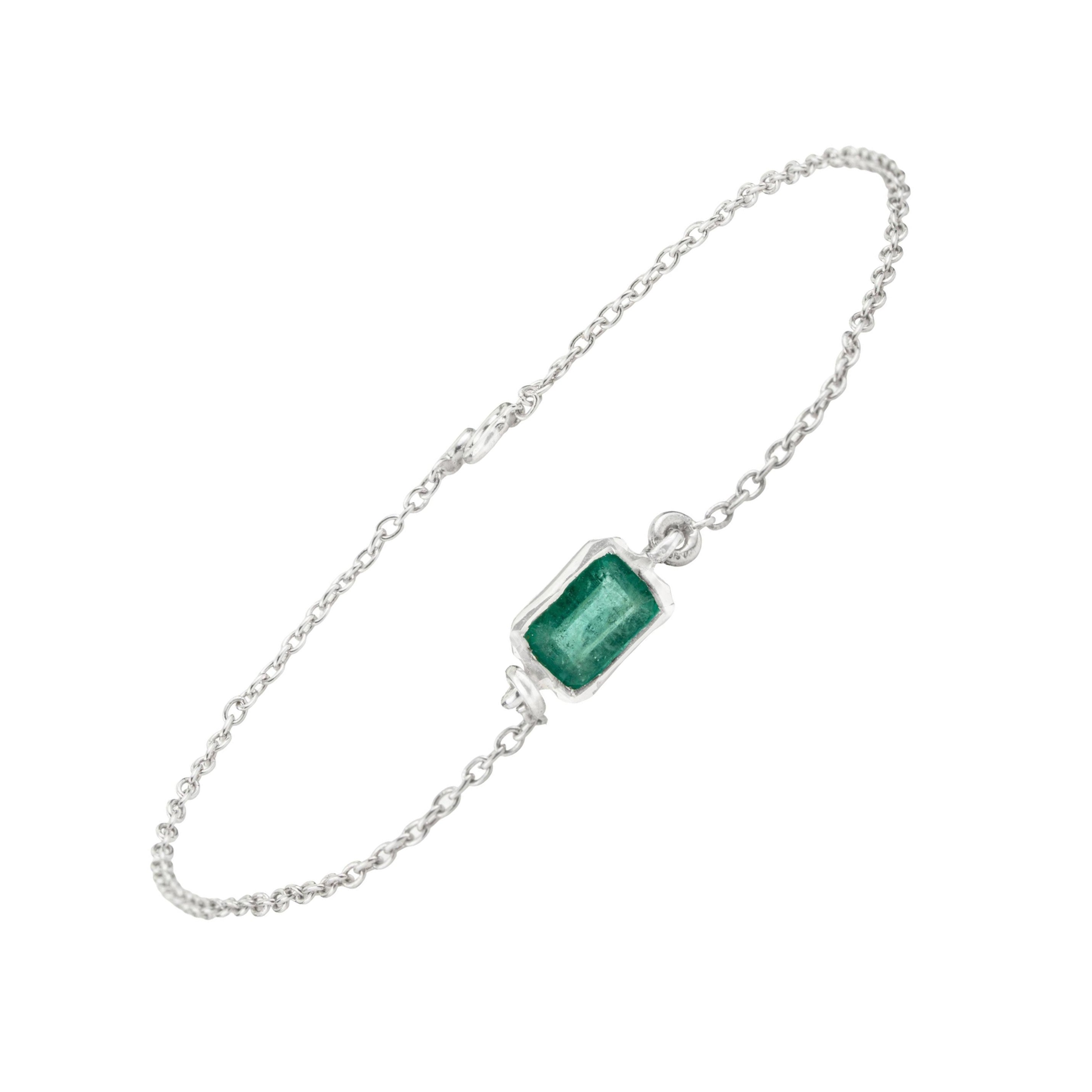 Silvorra Minimalist Emerald Chain Bracelet Everyday Fine Jewelry in 925 Silver