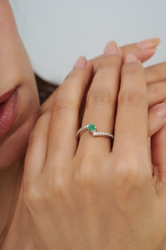Silvorra Minimalist Emerald & Diamond Pavé Band Bypass Ring in 925 Silver