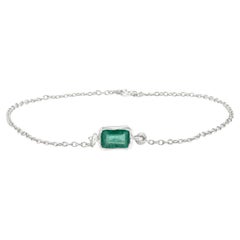 Silvorra Pulsera Minimalista Esmeralda Estación Joyería Fina Cotidiana en Plata 925
