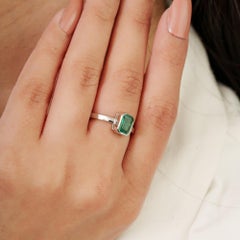 Silvorra Minimalist Natural Emerald Bezel Set Ring in 925 Sterling Silver