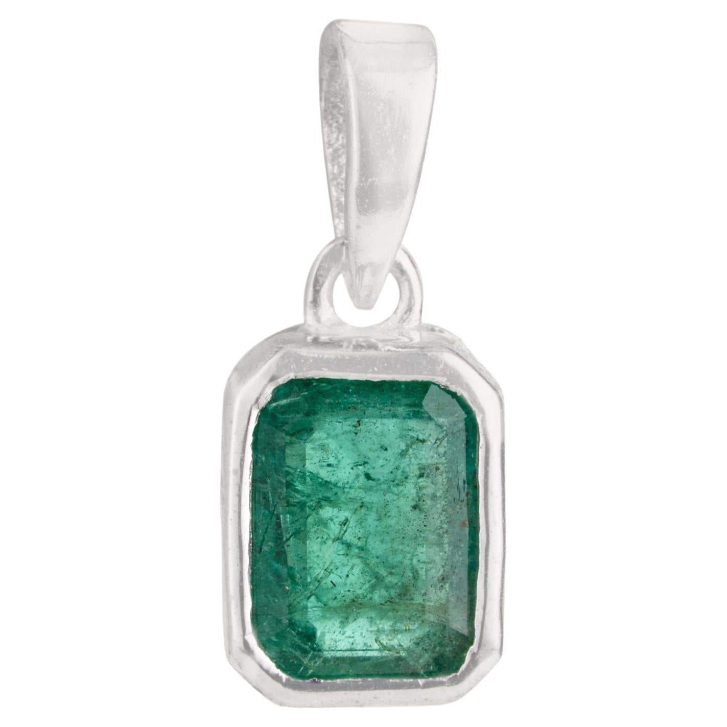Silvorra Minimalist Natural Emerald Pendant in 925 Sterling Silver Fine Jewelry