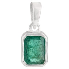 Silvorra Minimalist Natural Emerald Pendant in 925 Sterling Silver Fine Jewelry