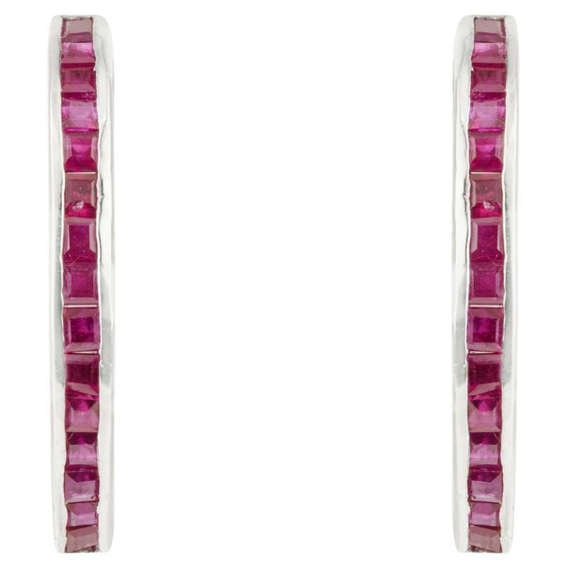 Silvorra Minimalist Natural Ruby Vertical Linear Bar Earrings for Girlfriend For Sale