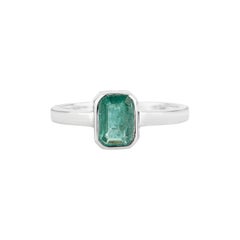 Silvorra Minimalist Octagon Cut Emerald Bezel Ring in Sterling Silver for Women